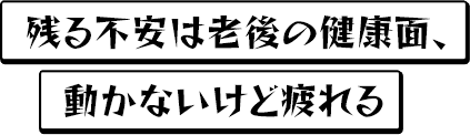 残る不安は老後の健康面、動かないけど疲れる